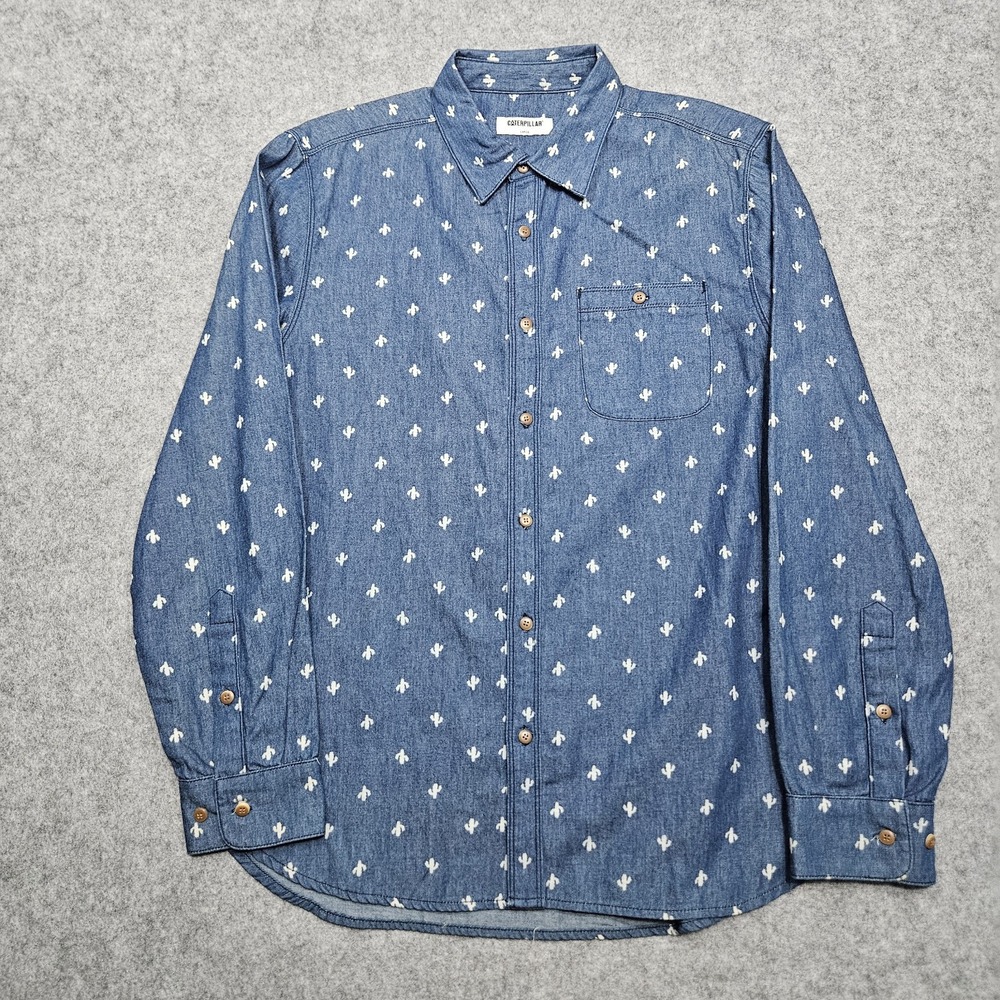 CAT Caterpillar Longsleeve Shirt Mens Large Denim‎ Cactus